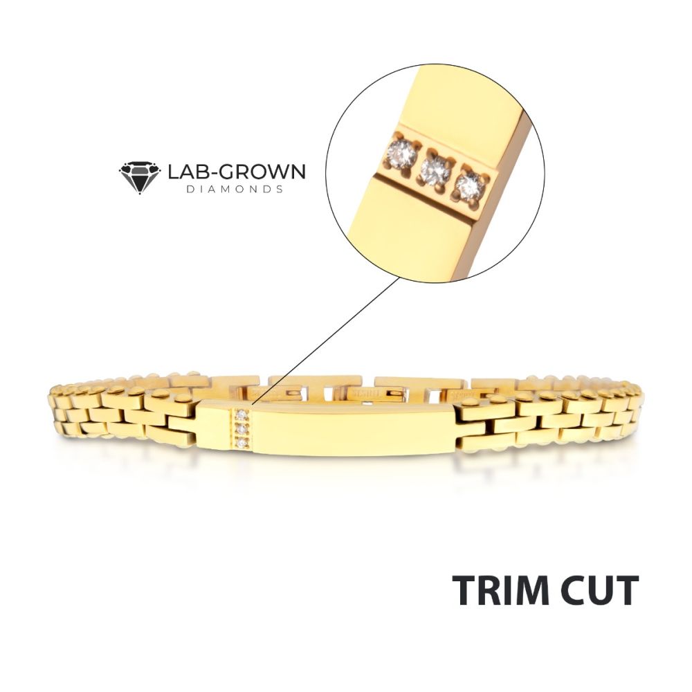 Trim Cut with Genuine Lab-Grown Clear Diamonds Tennis 18Kt Gold IP Bracelet