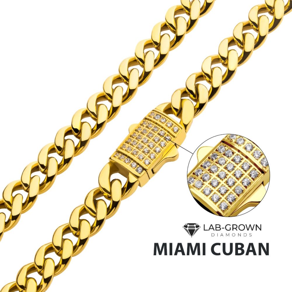 6mm 18kt Gold IP Miami Cuban Chain Necklace with CNC Precision Set Lab-grown Diamonds