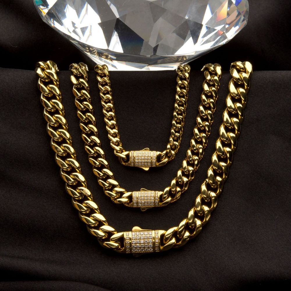 6mm 18kt Gold IP Miami Cuban Chain Necklace with CNC Precision Set Lab-grown Diamonds