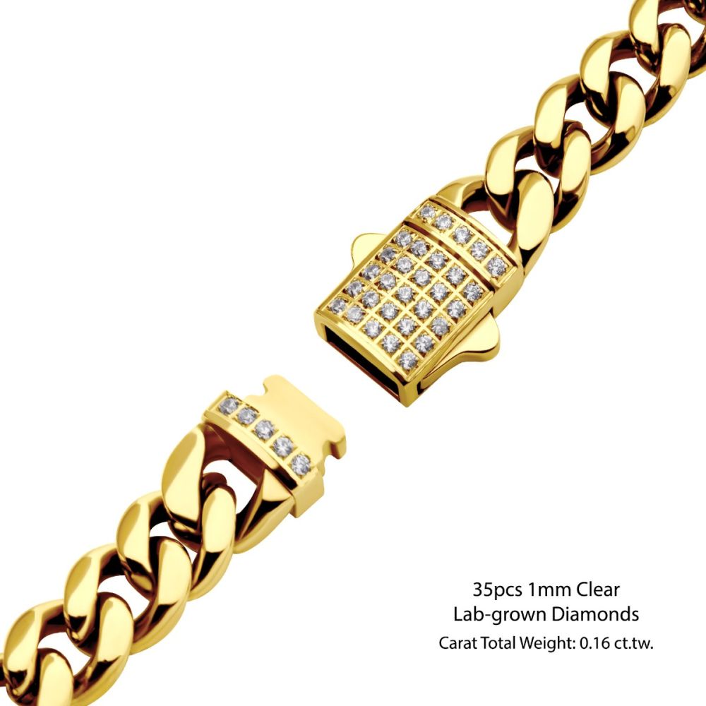 6mm 18kt Gold IP Miami Cuban Chain Necklace with CNC Precision Set Lab-grown Diamonds