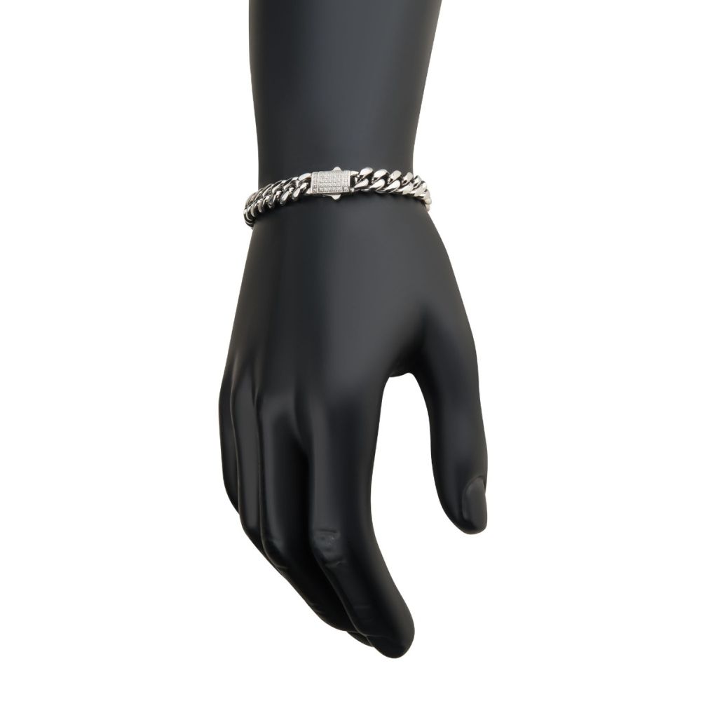 8mm Steel Miami Cuban Chain Bracelet with CNC Precision Set Lab-grown Diamonds Double Tab Box Clasp
