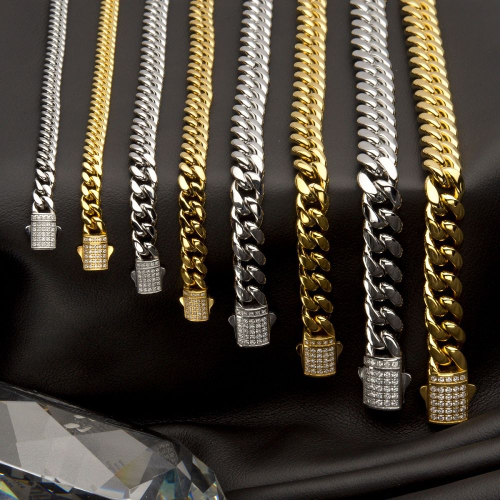 8mm Steel Miami Cuban Chain Bracelet with CNC Precision Set Lab-grown Diamonds Double Tab Box Clasp