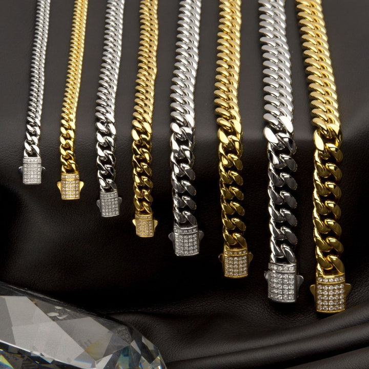 8mm Steel Miami Cuban Chain Bracelet with CNC Precision Set Lab-grown Diamonds Double Tab Box Clasp