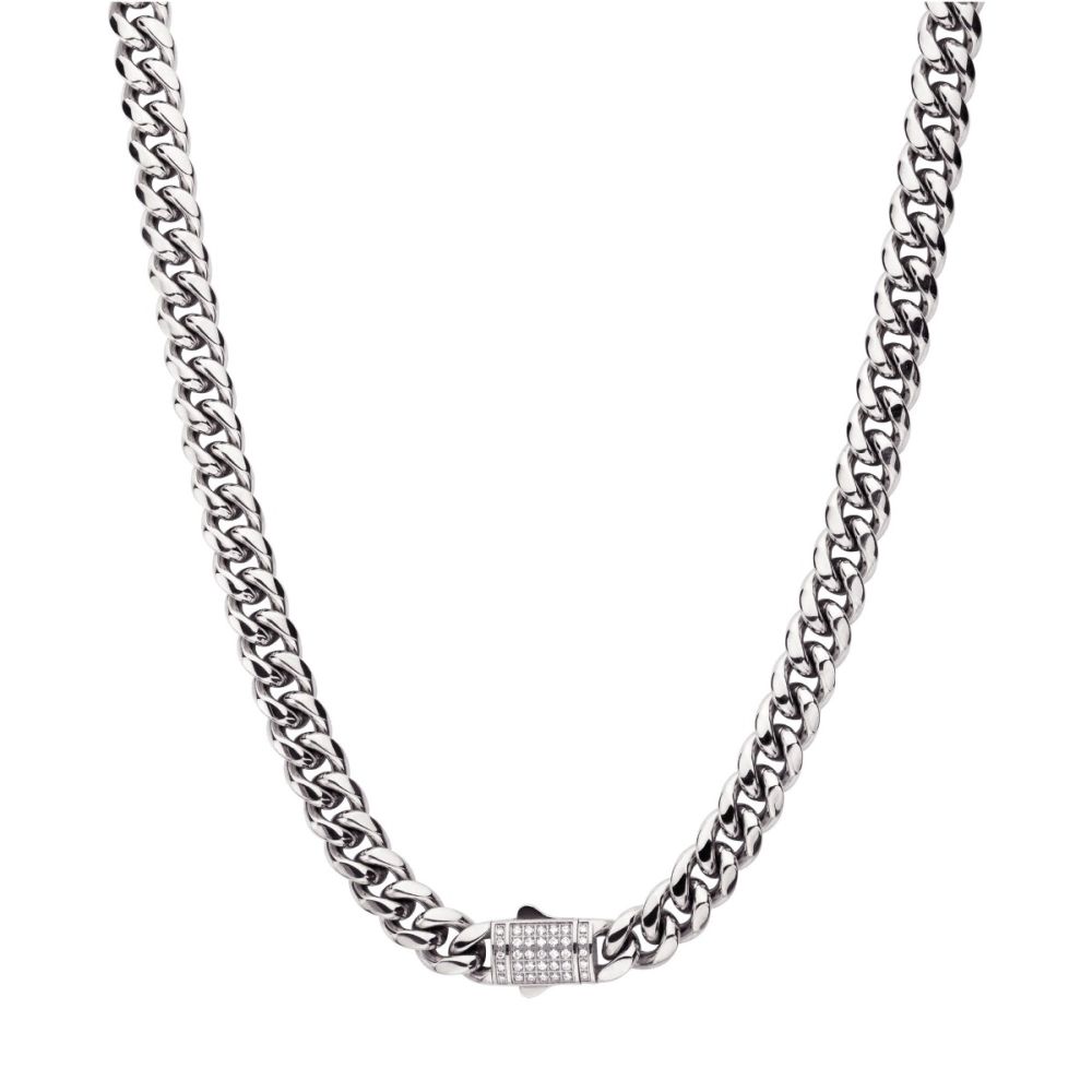 10mm Steel Miami Cuban Chain Necklace with CNC Precision Set Lab-grown Diamonds Double Tab Box Clasp