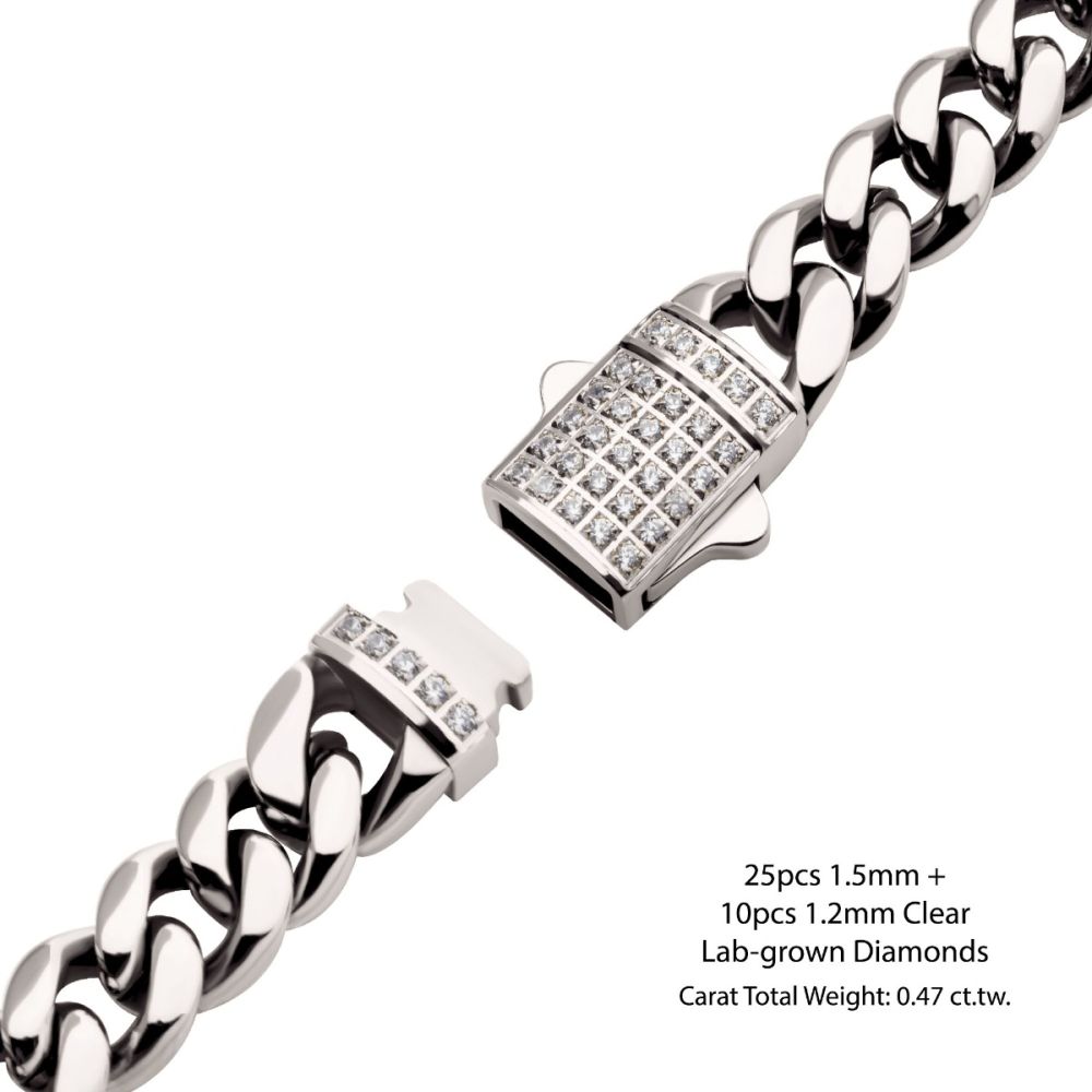 10mm Steel Miami Cuban Chain Bracelet with CNC Precision Set Lab-grown Diamonds Double Tab Box Clasp