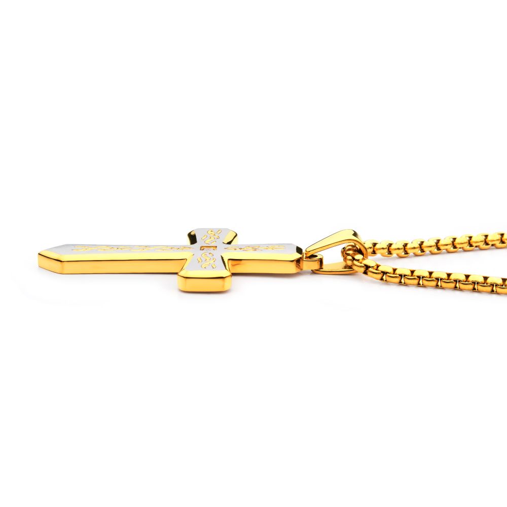 18kt Gold IP Tribal Cross Pendant with 2mm Lab-grown Diamond