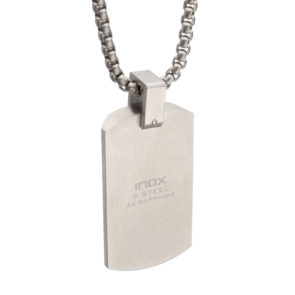 Stainless Steel Black Sapphire Dog Tag Necklace 24 Inch Chain