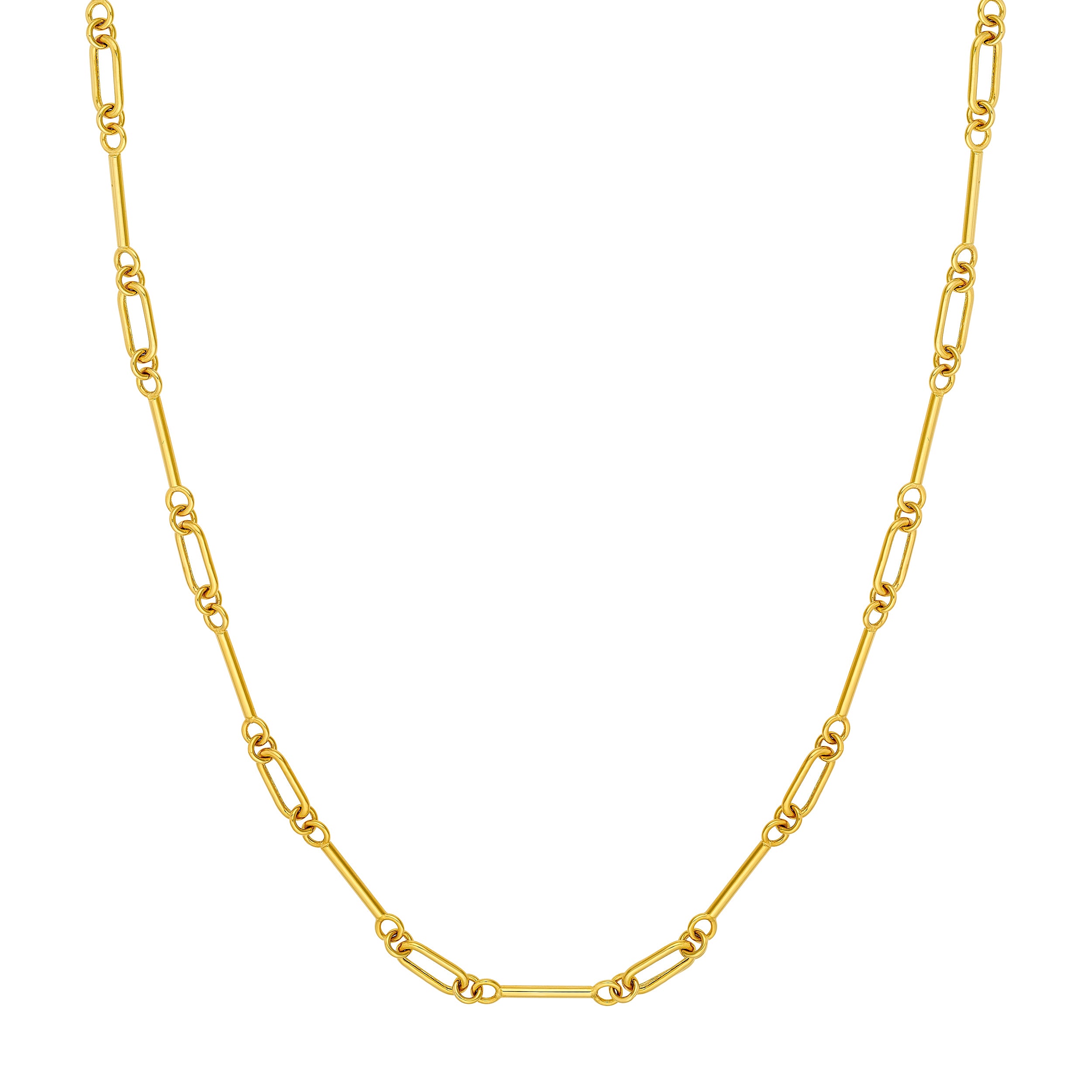 14K Yellow Gold Hollow Bar & Oval Link Chain Necklace 18.25"