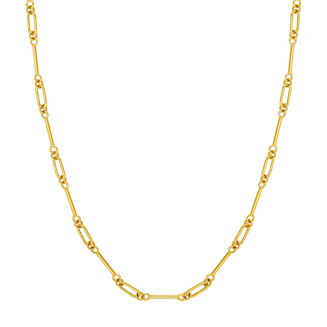 14K Yellow Gold Hollow Bar & Oval Link Chain Necklace 18.25"