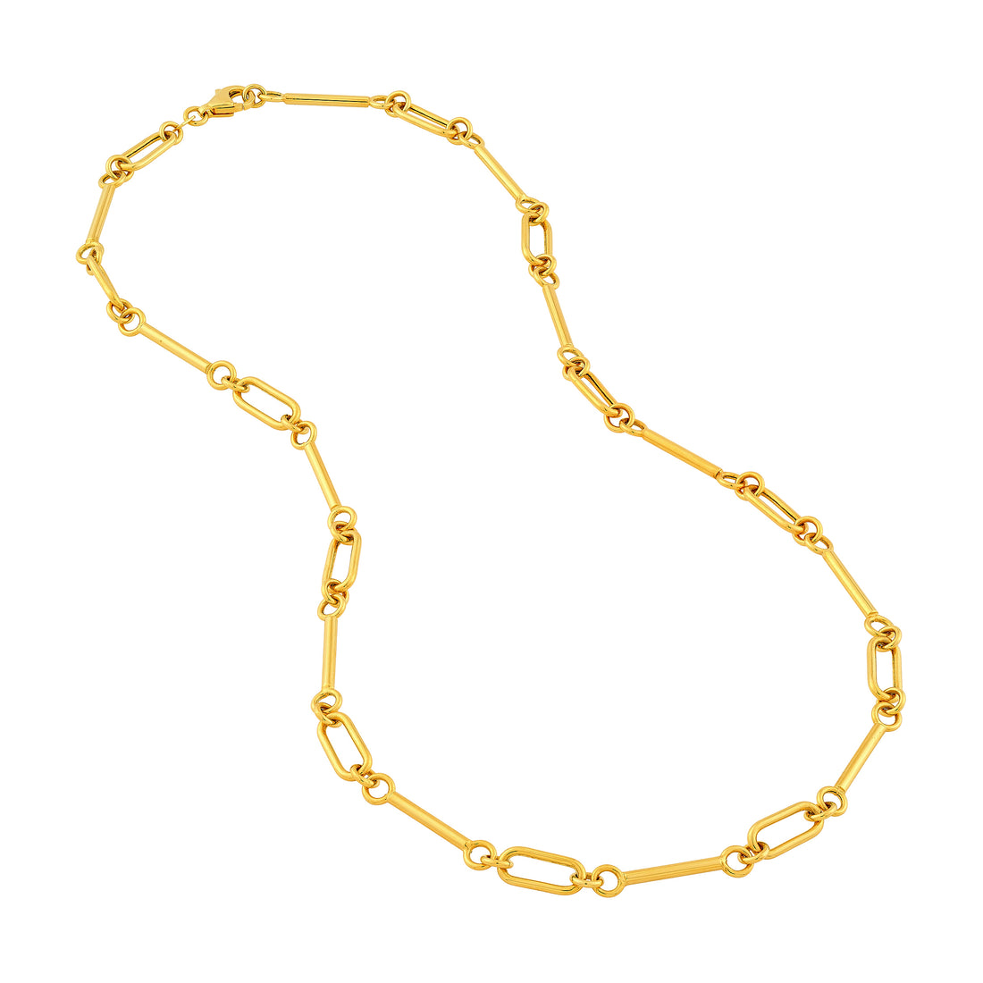 14K Yellow Gold Hollow Bar & Oval Link Chain Necklace 18.25"