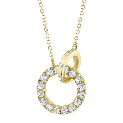 Diamond Double Circle Necklace | 14K Yellow Gold | Round Diamonds | Interlocking Pendant | 18" - Brownee Jewelers