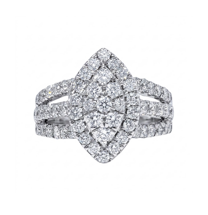 Marquise Diamond Cluster Ring | 10K White Gold | Round Diamond Halo & Split Shank | SKR28982-150CH - Brownee Jewelers