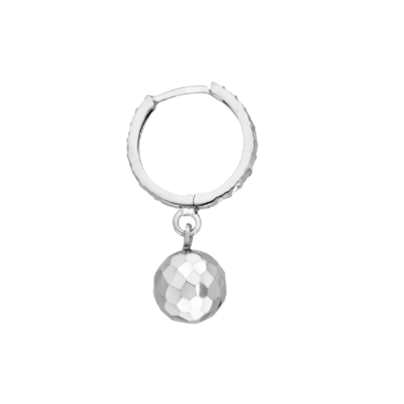 Diamond-Cut Hoop Earrings with Ball Drop in Rhodium-Plated Sterling Silver