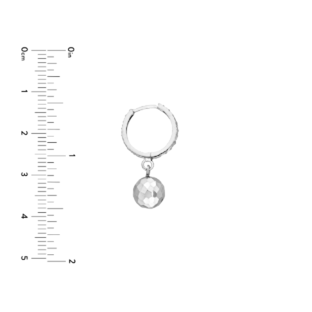 Diamond-Cut Hoop Earrings with Ball Drop in Rhodium-Plated Sterling Silver