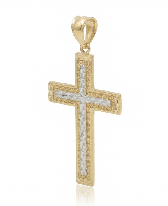 14K Two-Tone Gold Large Double Cross Pendant | Diamond | Statement | Necklace - Brownee Jewelers