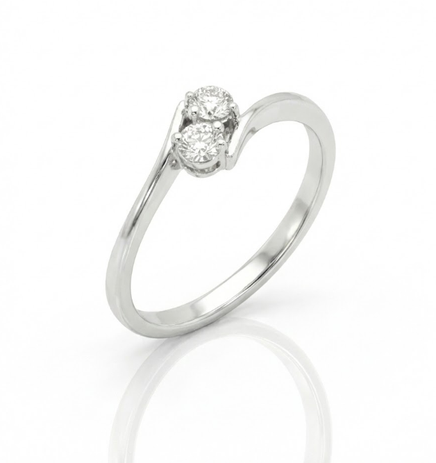Two-Stone Diamond Ring | 0.10 ctw | 14K White Gold | Bypass Style - Brownee Jewelers