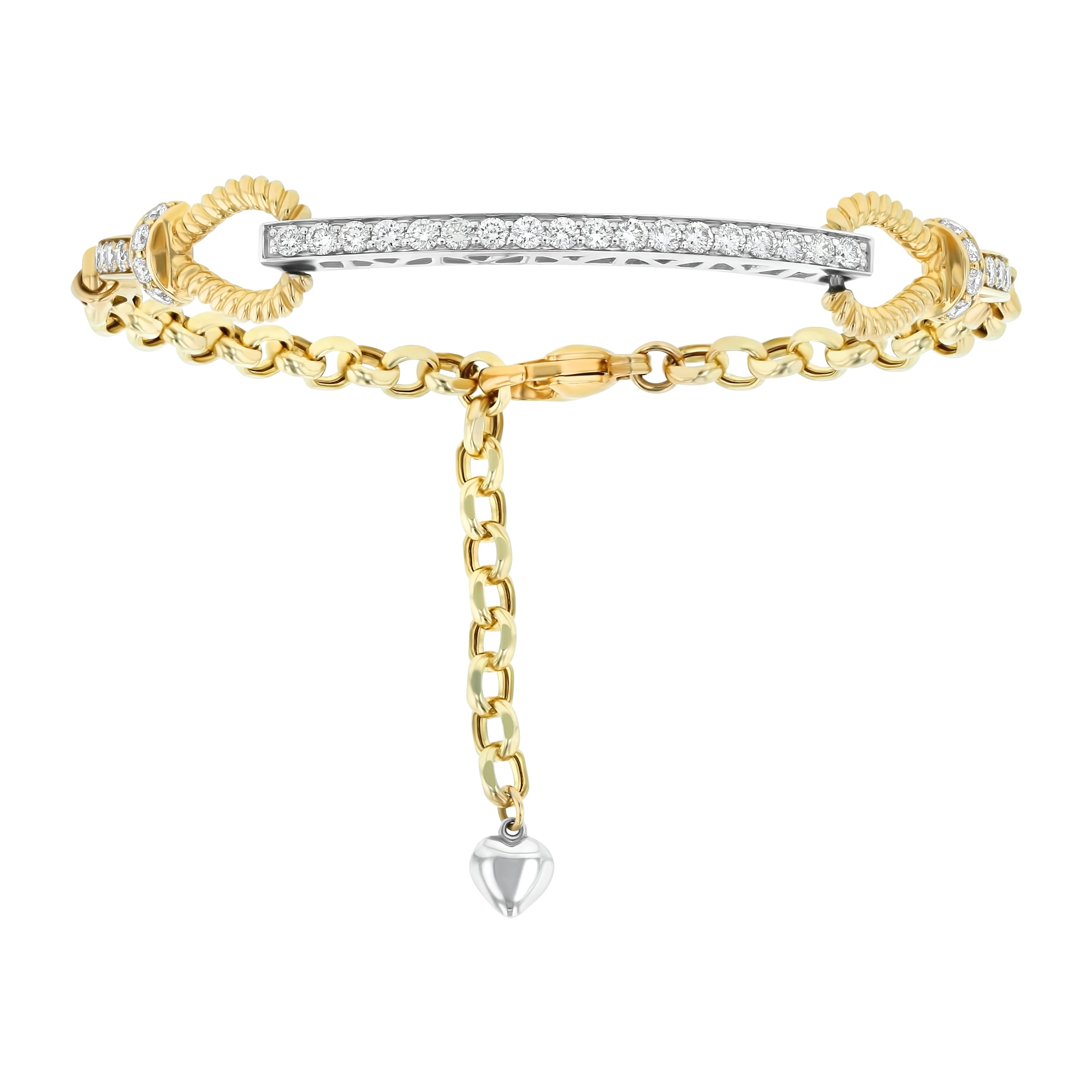 1.00 ctw Round Diamond Bar Bracelet | 14K Two-Tone Gold | 36 Round Diamonds | 8" Adjustable Chain - Brownee Jewelers