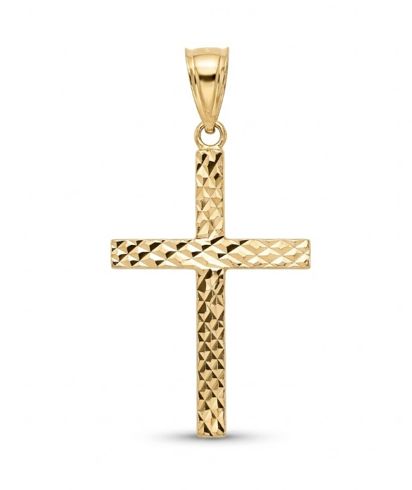 Two-Sided Square Medium Diamond-Cut Cross Pendant | 14K Yellow Gold | Polished Finish - Brownee Jewelers
