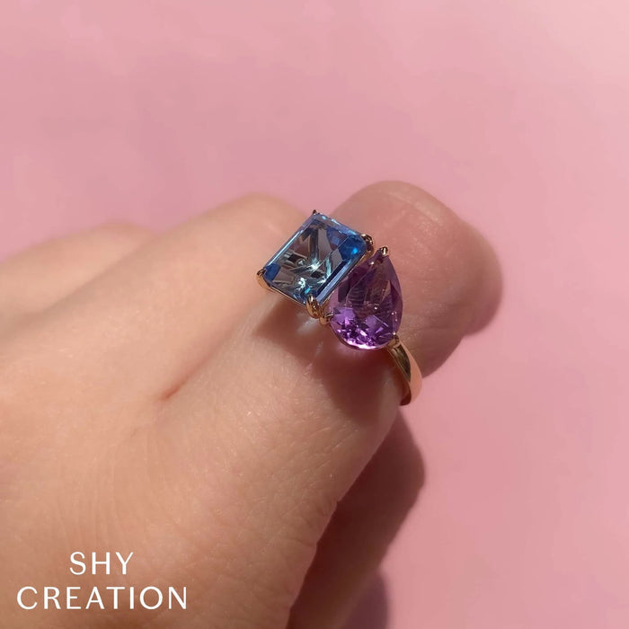 AMETHYST AND TOPAZ RING IN 14K YELLOW GOLD
