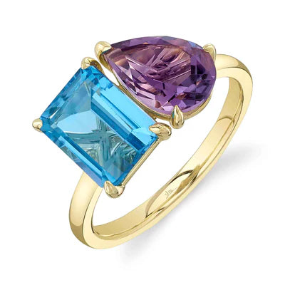 AMETHYST AND TOPAZ RING IN 14K YELLOW GOLD