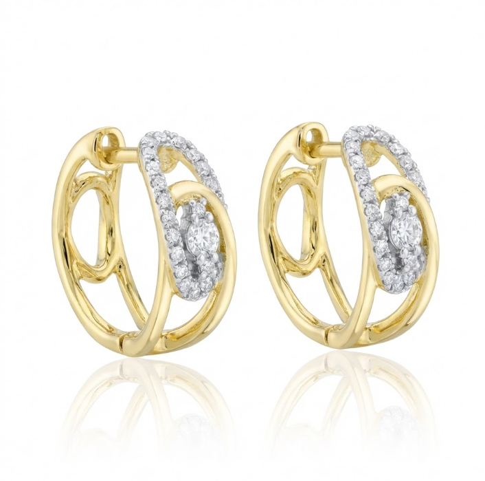 Diamond Huggie Earrings | 14K Yellow Gold | 0.23 ctw | Hinged Hoop Earrings - Brownee Jewelers