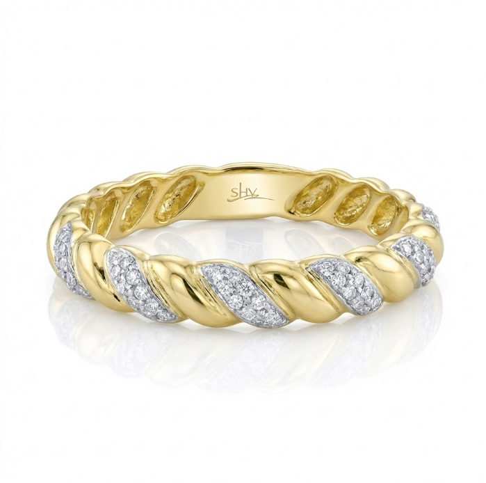 Diamond Rope Band | 14K Yellow Gold | 0.12 ct | Round Diamonds | Twisted Band Ring - Brownee Jewelers