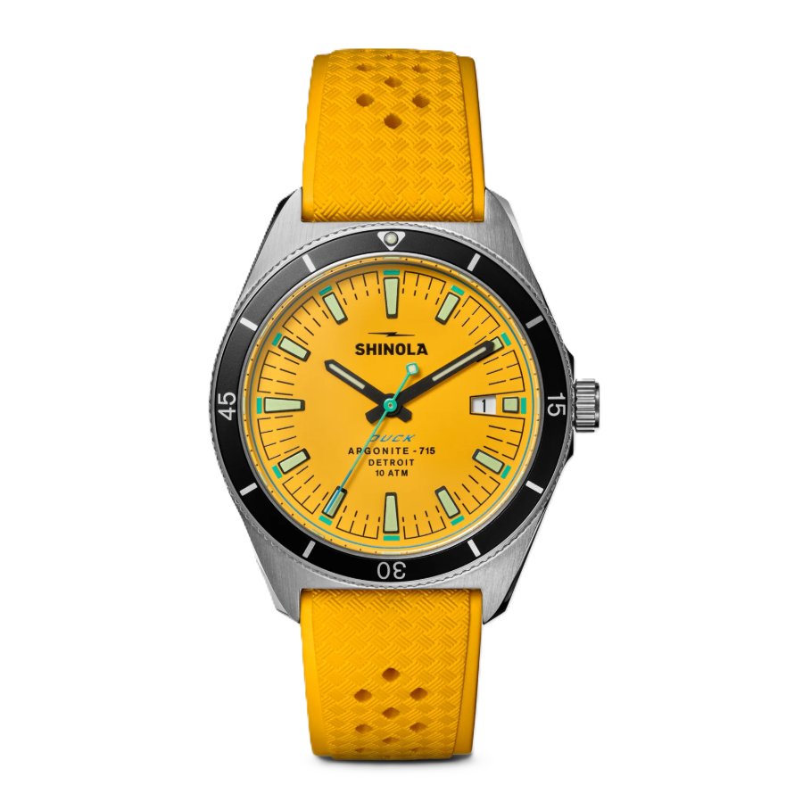 Duck Watch | Shinola | Stainless Steel | 40MM Three-Hand Date | Yellow Rubber Strap | S0120301733 - Brownee Jewelers