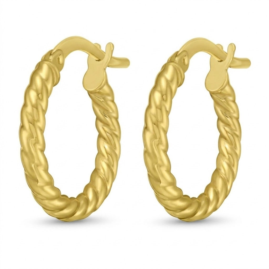 Twisted Round Hoop Earrings in 14K Yellow Gold
