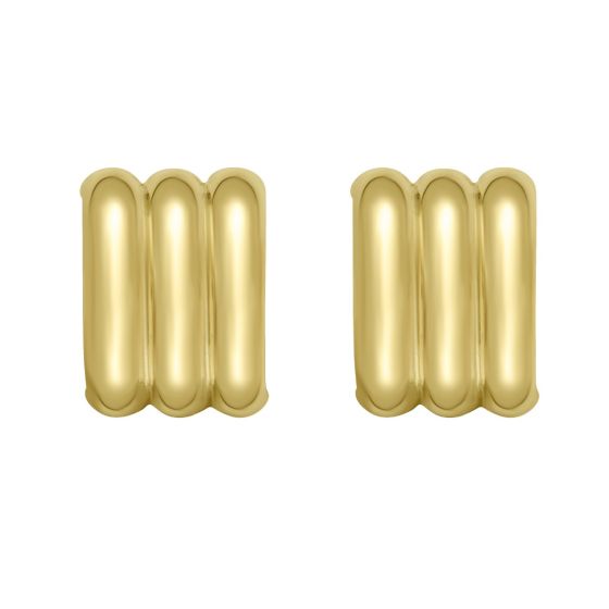 Triple Ribbed C-Hoop Earrings | 14K Yellow Gold | Earrings | Polished Ribbed Design | Push Back Closure - Brownee Jewelers