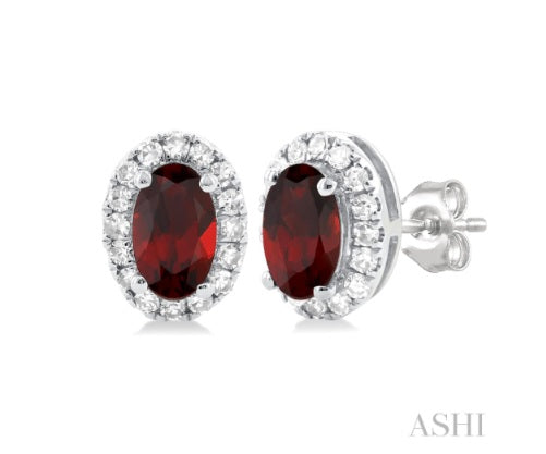 Garnet & Diamond Halo Stud Earrings, 0.13 ctw