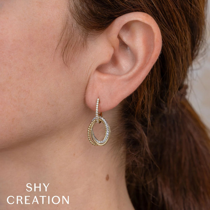 SHY CREATION | DIAMOND OVAL DROP EARRINGS | 14K TWO-TONE YELLOW & WHITE GOLD | 0.64 CTW | SC22010359 - Brownee Jewelers