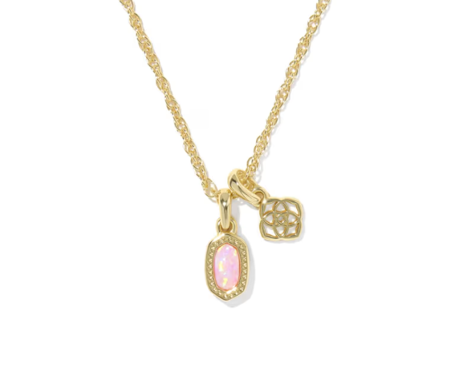 Mini Elisa Dira Gold Necklace | Gold-Plated Brass | Light Pink Lab Opal | Adjustable Pendant Necklace - Brownee Jewelers