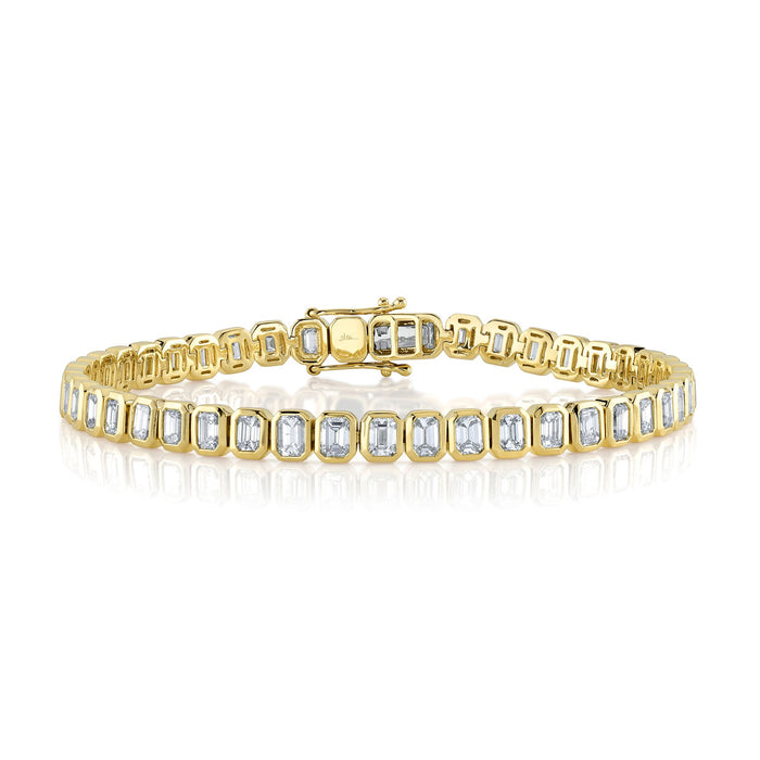 6.62 TOTAL CARAT WEIGHT DIAMOND EMERALD BEZEL TENNIS BRACELET IN 14K YELLOW GOLD