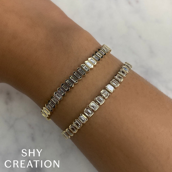 6.62 TOTAL CARAT WEIGHT DIAMOND EMERALD BEZEL TENNIS BRACELET IN 14K YELLOW GOLD