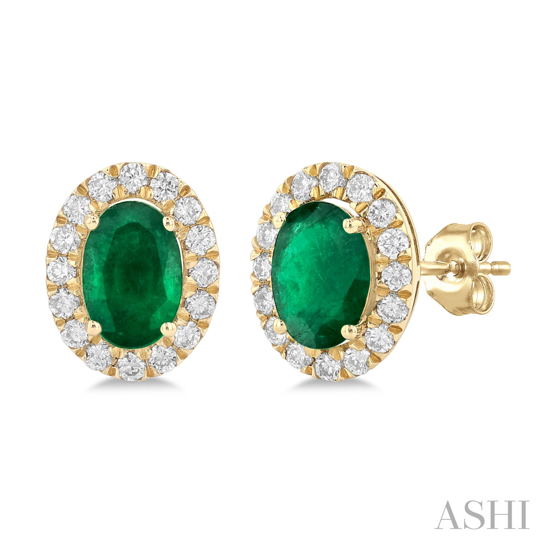 14K Yellow Gold Emerald & Diamond Halo Stud Earrings – .25 CTW