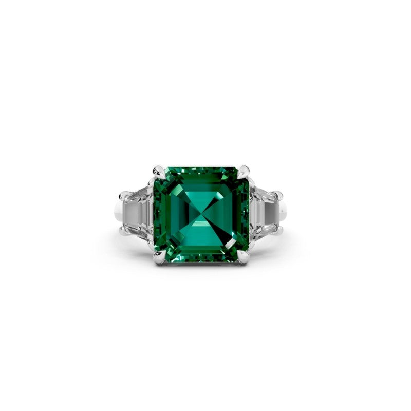 Emerald-Cut Green Columbia Emerald Center Stone Ring