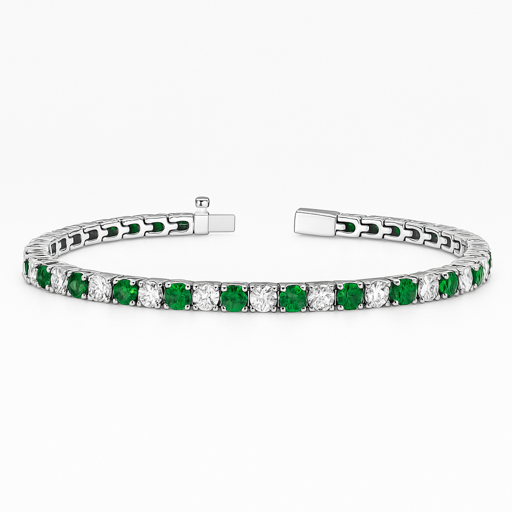 Alternating emerald and Diamond Tennis bracelet 