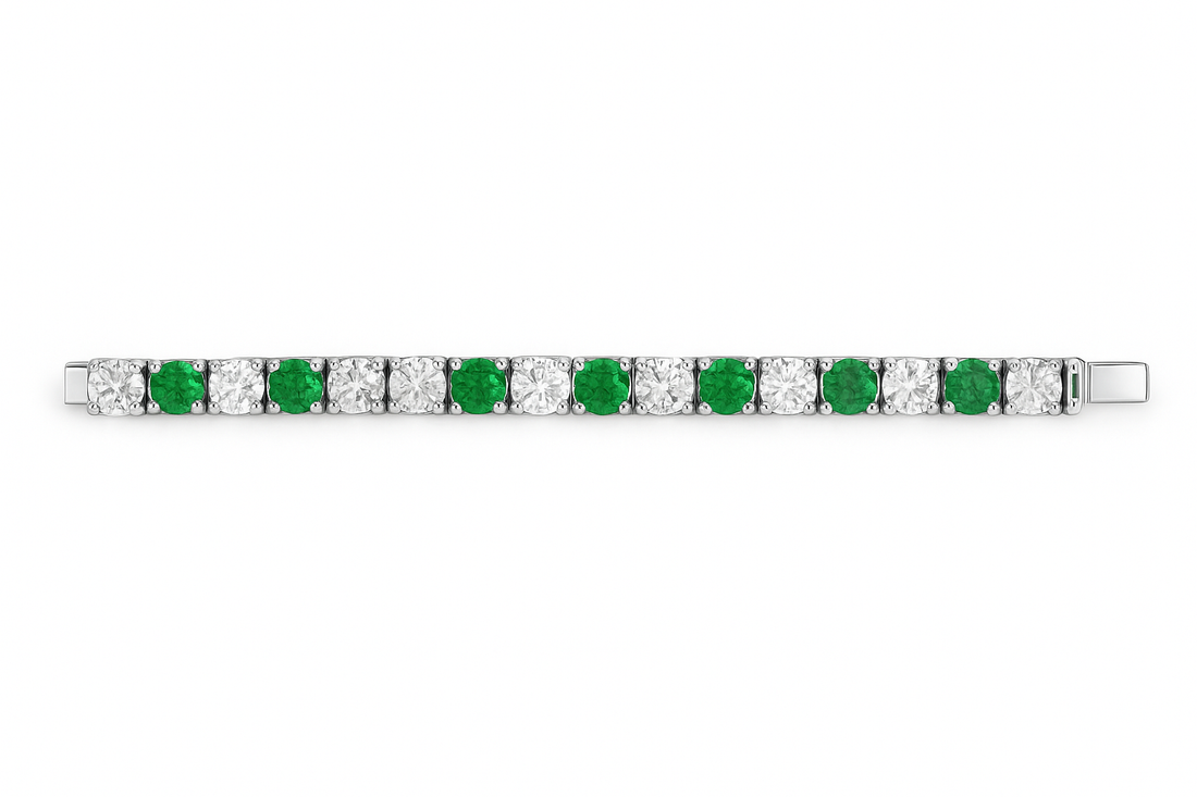 Alternating emerald and Diamond Tennis bracelet 