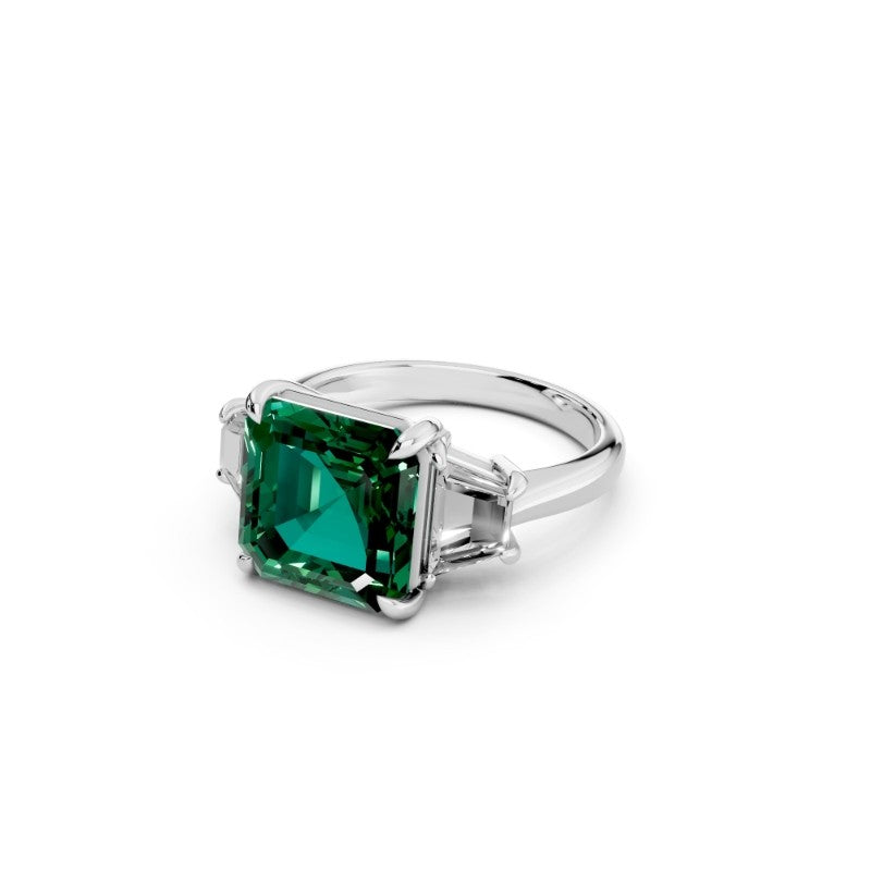Emerald-Cut Green Columbia Emerald Center Stone Ring