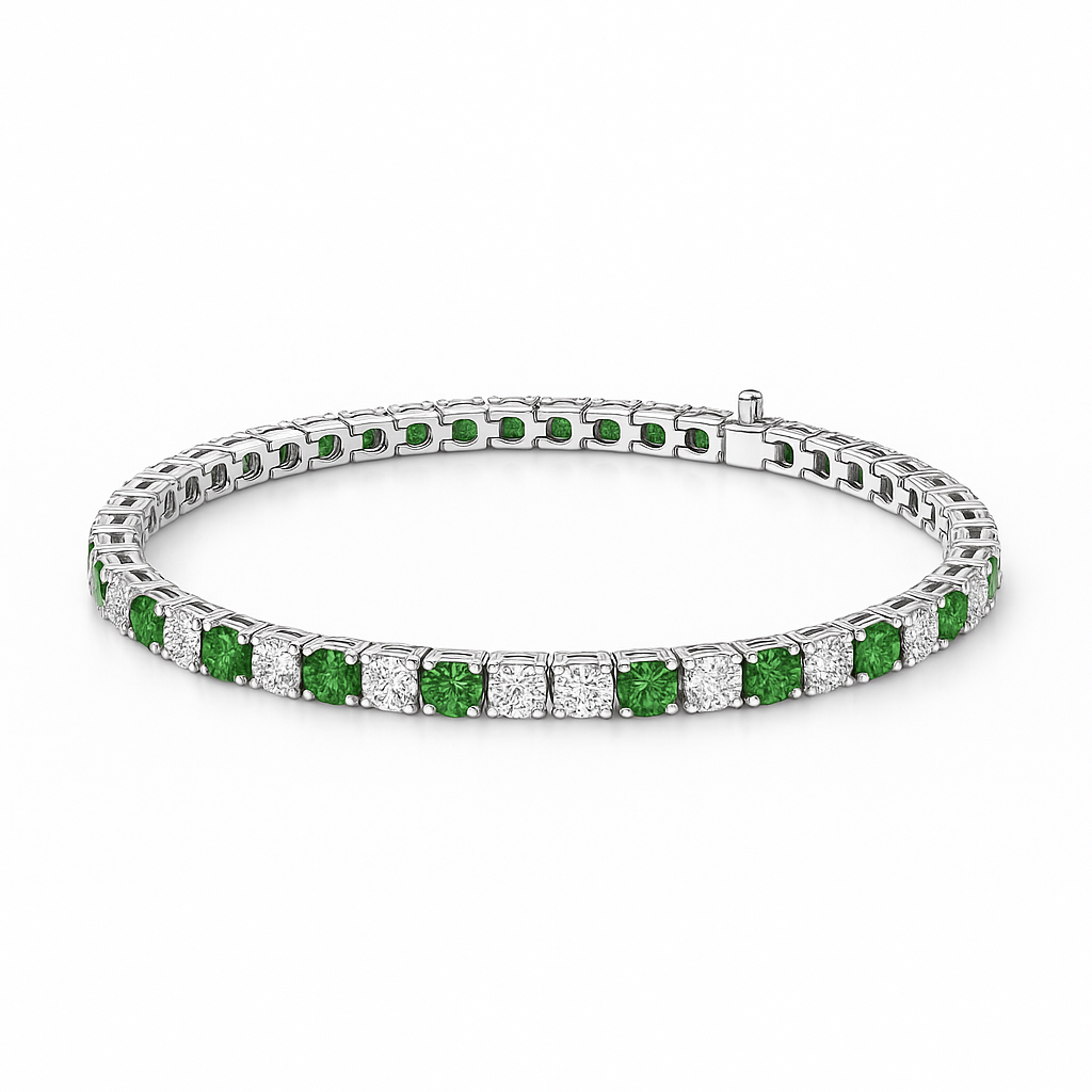 Alternating emerald and Diamond LG Tennis Bracelet 