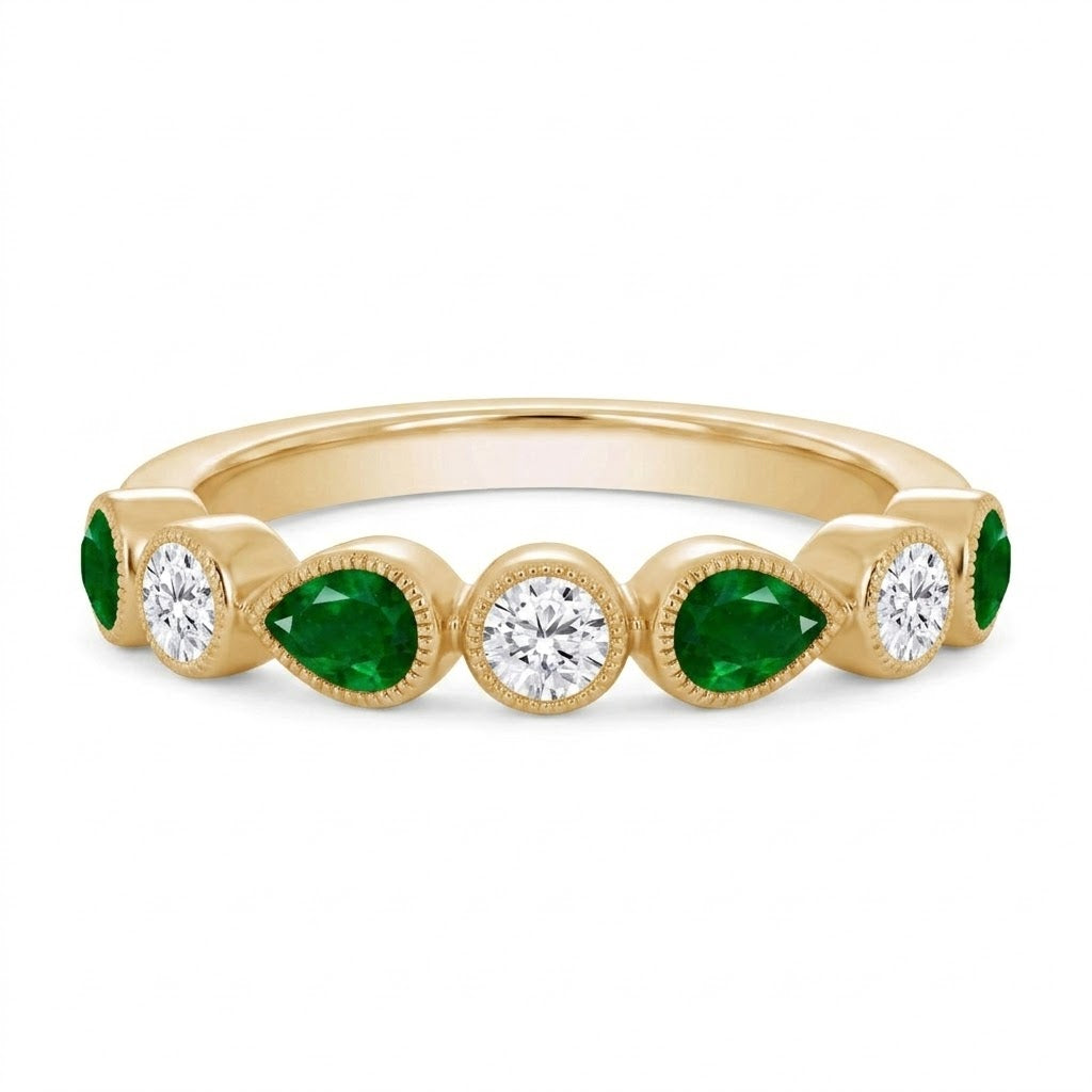 Lab-Grown Diamond & Created Emerald Alternating Band | 10K Yellow Gold | 0.20 CT Lab-Grown Diamond & 0.60 CT Created Emerald Ring | LGR45331-EDSF - Brownee Jewelers