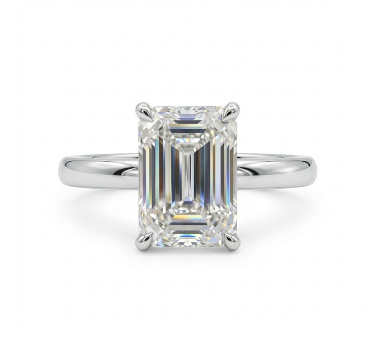 Emerald Cut Lab-Grown Diamond Ring | 14K White Gold | 3.06 ct | Classic Solitaire Engagement Ring - Brownee Jewelers