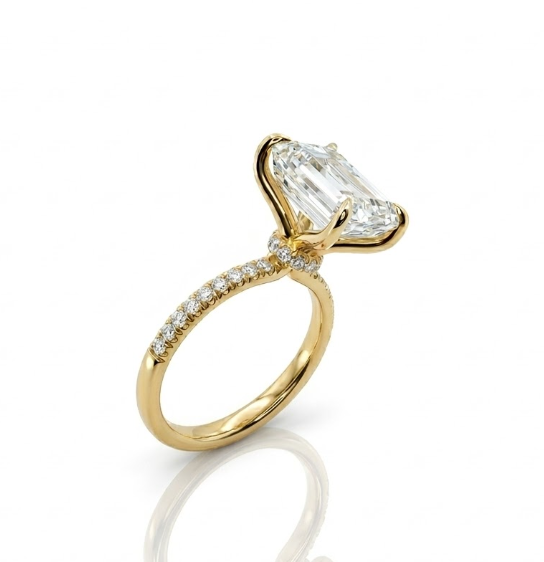 Emerald-Cut Lab-Grown Diamond Engagement Ring | 14K Yellow Gold | 5.04 ct Emerald Cut | G Color, VS1 | Pavé Diamond Band | Classic Solitaire - Brownee Jewelers