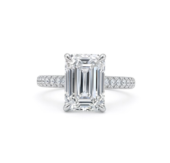 Emerald-Cut Lab-Grown Diamond Engagement Ring | 14K White Gold | 4.43 ctw | Hidden Halo Pavé Setting - Brownee Jewelers