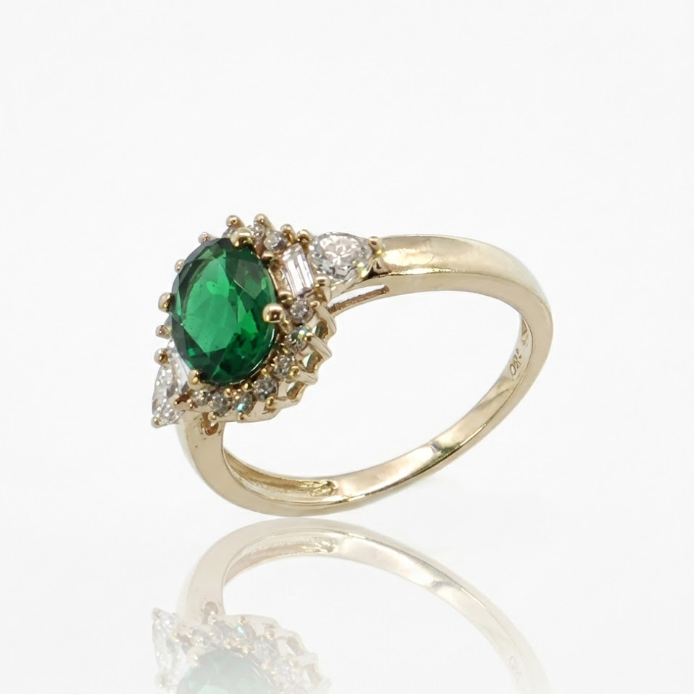 Oval Emerald & Lab-Grown Diamond Halo Ring | 1.50 ct Emerald | 0.40 ctw Diamonds | 10K Yellow Gold - Brownee Jewelers