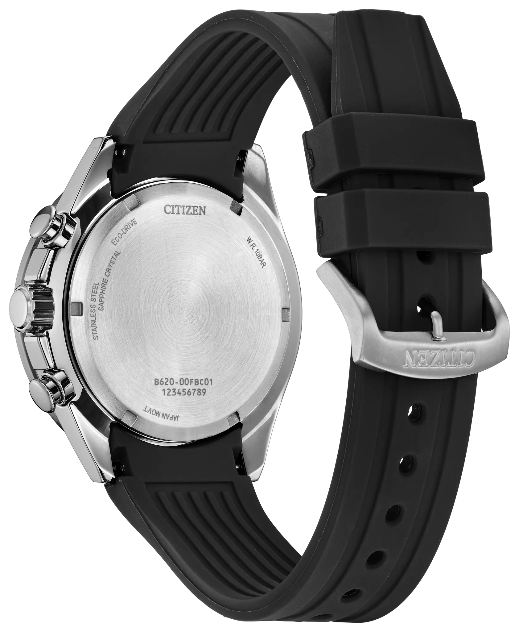 Eco-Drive Endeavor Chronograph Watch with a Black Dial, Stainless Steel Case, and a Black Polyurethane Strap