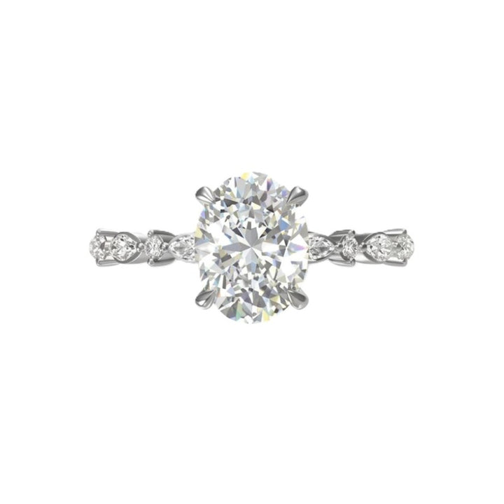 Oval Lab-Grown Diamond Engagement Ring | 14K White Gold | 3.03 CTW | Oval Center with Round & Marquise Side Stones | LGKR37067O261-GW4 - Brownee Jewelers