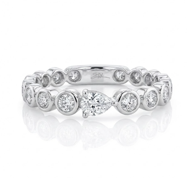Diamond Pear Bezel Band | 14K White Gold | 0.35 ctw | Bezel Set Ring - Brownee Jewelers