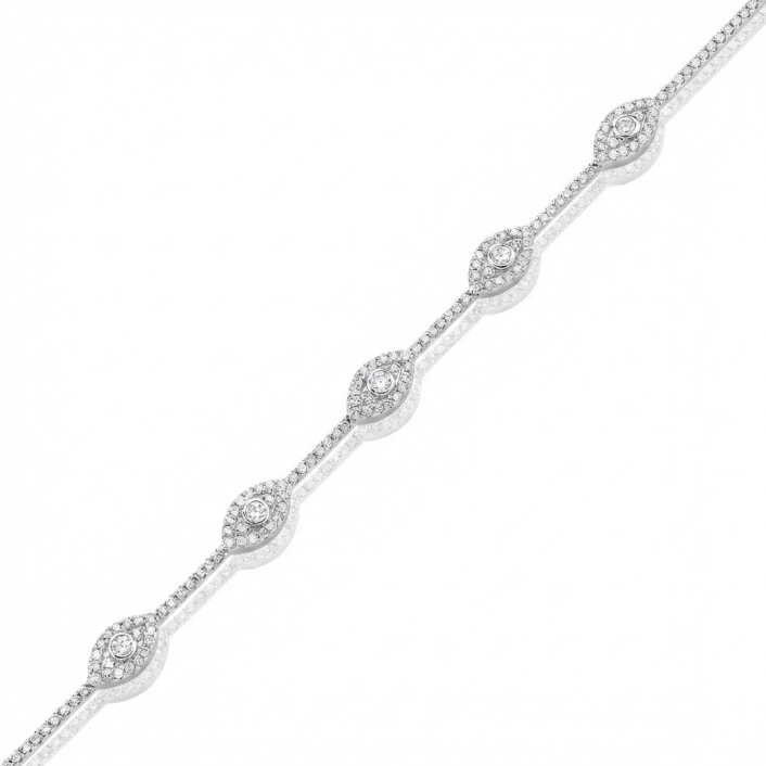 Diamond Evil Eye Station Bracelet | 14K White Gold | 0.88 ctw | Diamond Eye Bracelet - Brownee Jewelers