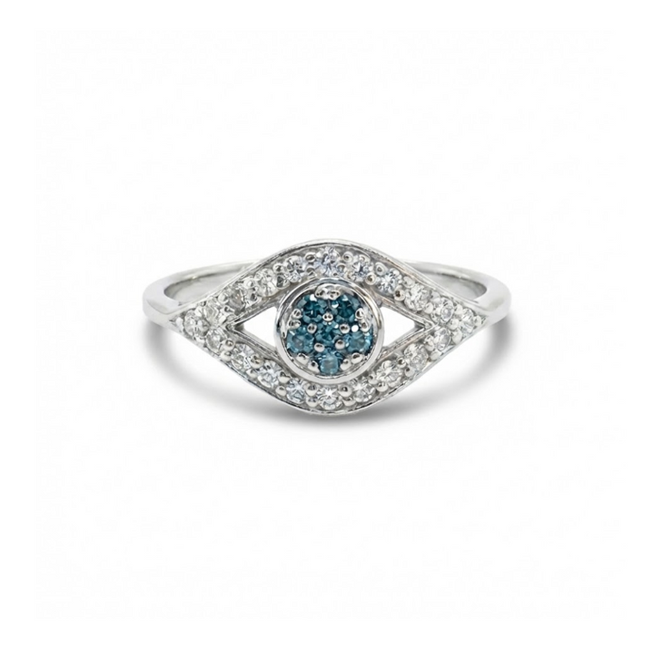 Diamond Pavé Evil Eye Ring | 14K White Gold | Diamond Fashion Ring | Protective Eye Design | 14KW DI EYE RG - Brownee Jewelers